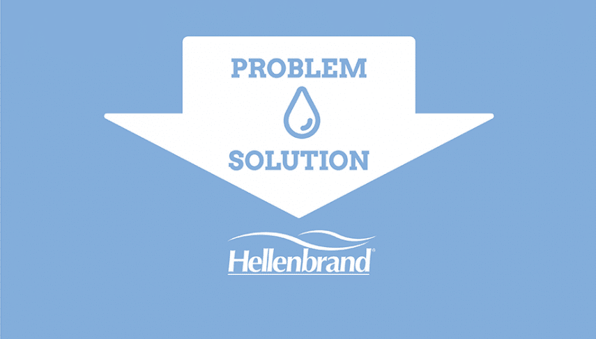 Hellebrand water center, down arrow that says problem water drop solution